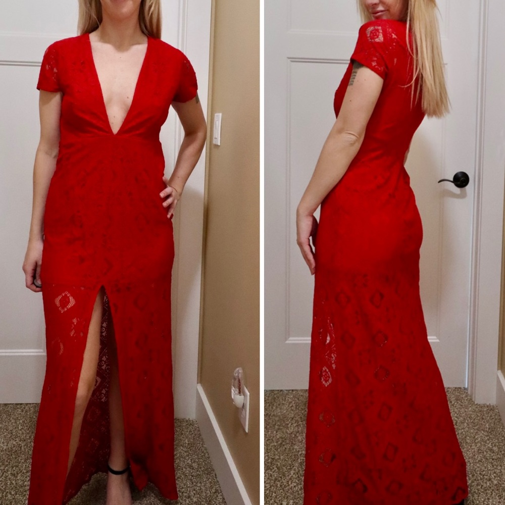Red lace evening dress / cocktail dress